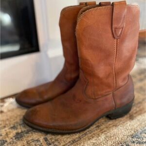 VTG Brown Leather Cowboy Boots Vintage Western